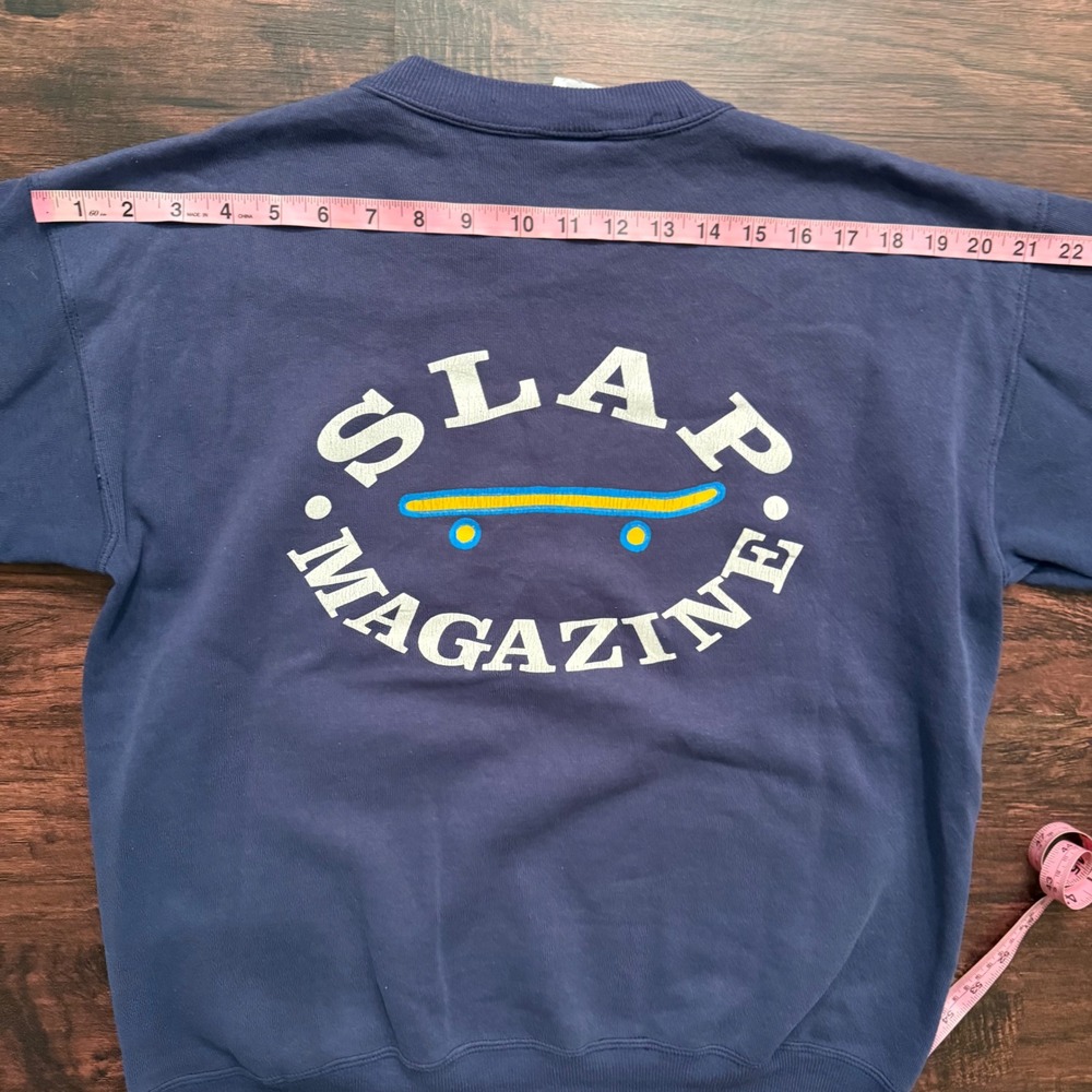 VINTAGE 90s SLAP MAGAZINE SWEATSHIRT CREWNECK BLUE SKATE TEE MEN'S S/M - Picture 6 of 12